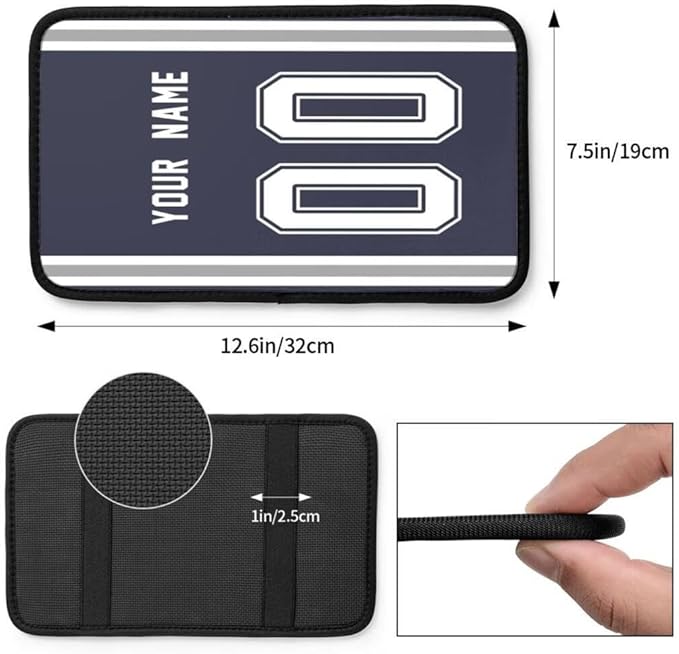 Custom Car Armrest Cover,Add Personalized Name and Number As Gifts for Loyal Football Fans,American Football Auto Center Console Pad Car handrail Box Cushion,Fit for Most Car Seat Box Cover Protector