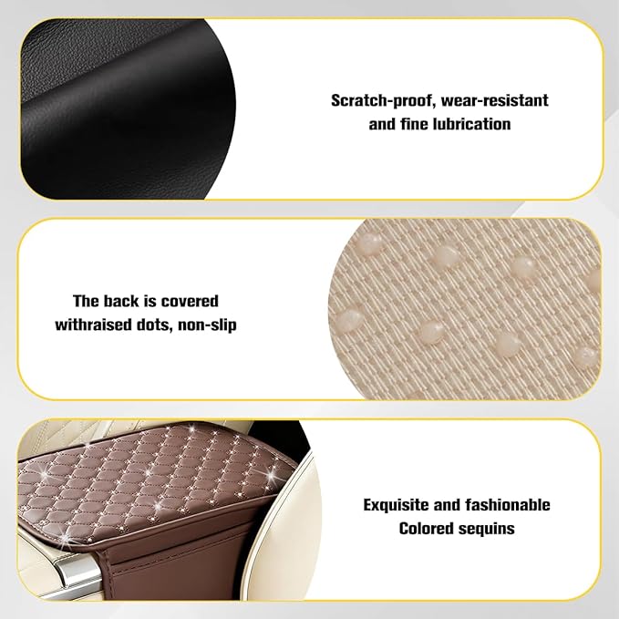 Car Center Console Cover, Leather Vehicle Armrest Storage Box Protector with 2 Storage Bags, Automotive Interior Middle Console Cushion Pad, Universal for SUV Sedan Truck (Coffee)
