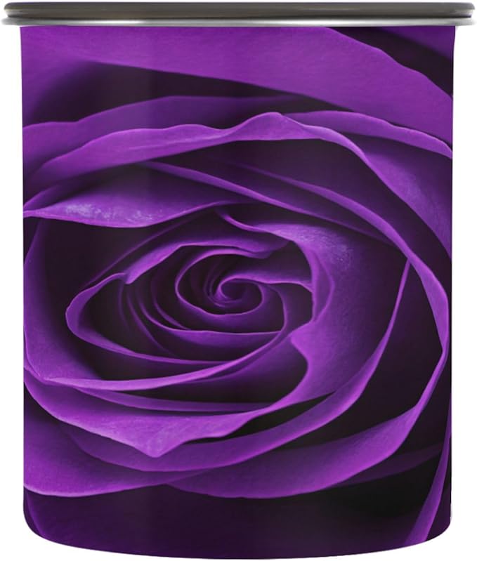 Purple Rose Airtight Food Canister, 30oz Stainless Steel Storage Jar for Coffee Beans Tea Grains Snacks, Kitchen Organizer Decor