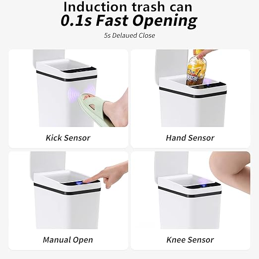 Bathroom Trash can,Smart Touchless Trash Can,Automatic Motion Sensor Trash Bin With Lid,2.4 Gallon Garbage Can, Kitchen, Bathroom, Office, Bedroom Trash can (White)