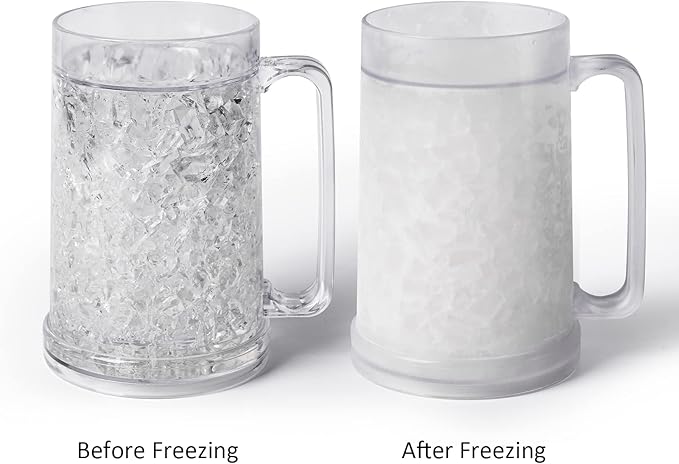 Double Wall Gel Frosty Freezer Ice Mugs Clear 16oz Set of 1 (White), one, BB000