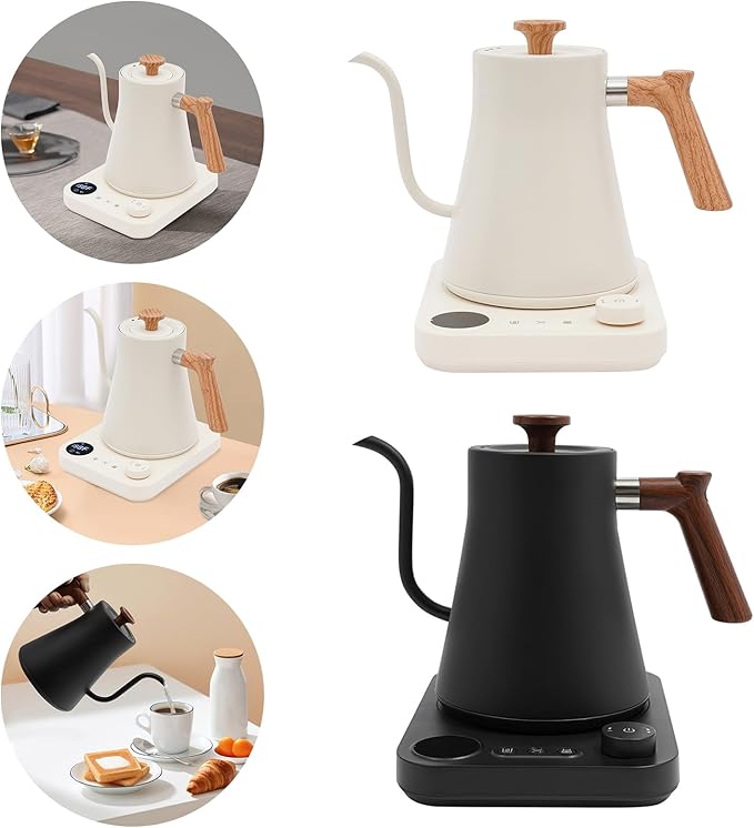 Electric Gooseneck Kettle,1200W Electric Tea Kettle With Stainless Steel Inner Lcd Screen Timing Constant Temperature Control Quick Heating Water Boiler For Coffee Tea Brewing (black)