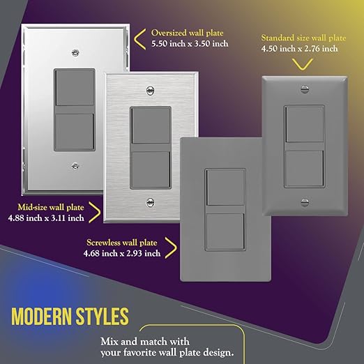 ENERLITES Double Paddle Rocker Decorator Switch, Clamp-Type Back Insert, Copper Wires Only, Single Pole, Residential/Commercial Grade, UL Listed, 62834-GY, Gray