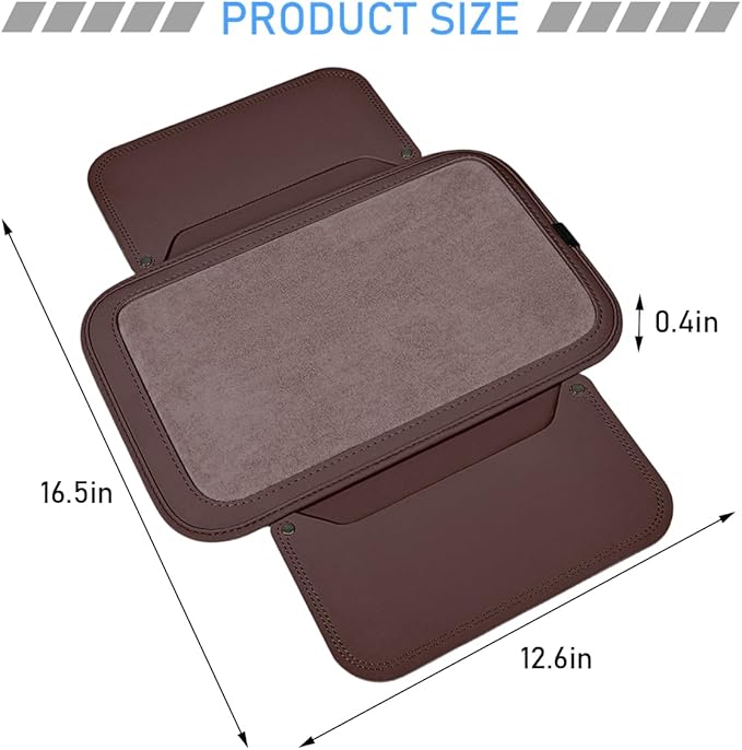 Car Center Console Cover, Leather Furry Fluffy Armrest Seat Box Cushion Pad with 2 Storage Bags, Comfortable Auto Interior Middle Console Protector, Compatible with Most Vehicle (Coffee)
