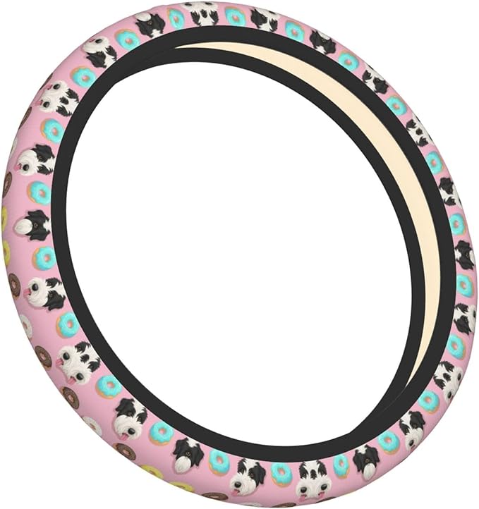 Old English Sheepdog Pattern Car Steering Wheel Cover, 15 Inch Steering Wheel Cover Stylish Decor for Most Cars