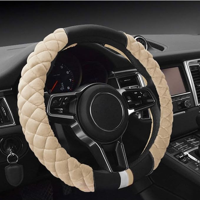 Cxtiy Universal Car Steering Wheel Cover Fluffy Winter Plush Steering Wheel Cover (A-Beige)