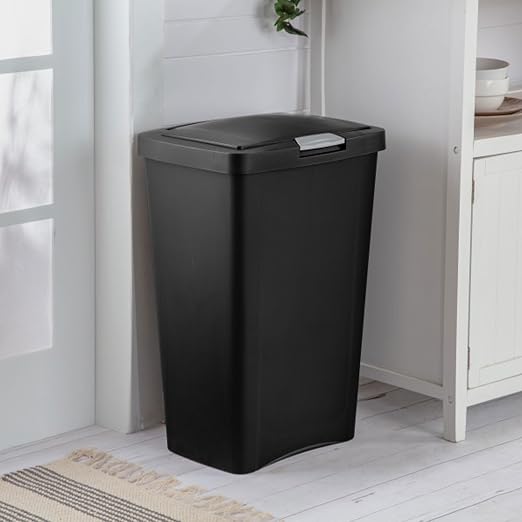 Sterilite 4 Pack Kitchen Trash Can - 13 Gallon TouchTop Wastebasket with Titanium Latch, Black