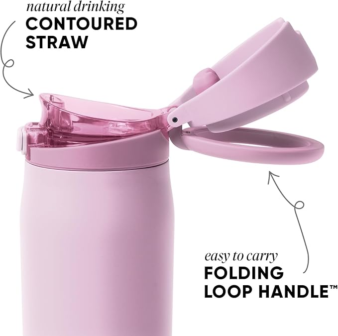 Simple Modern Mesa Loop Water Bottle with Covered Straw and Handle | 30oz Cup Holder Friendly Insulated Stainless Steel Bottles for Travel, Sports and School | Pink Champagne