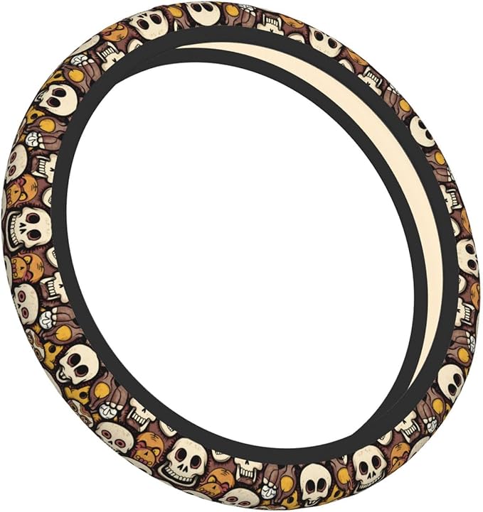 Halloween Skull Car Steering Wheel Cover, 15 Inch Steering Wheel Cover Stylish Decor for Most Cars