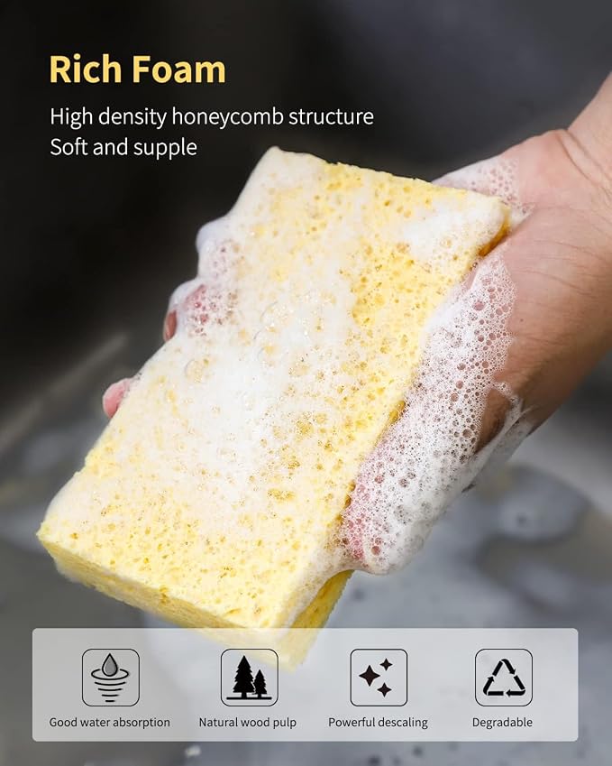 Cellulose Sponges,Heavy Duty Scrub Kitchen Sponge,Clean Tough Messes Without Scratching Sponges Kitchen,Pop Up Eco Sponges DIY Pink (6 Pack)