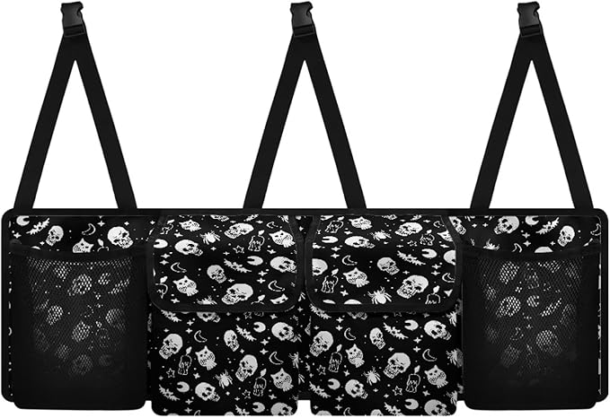 Skull Trunk Organizer for Car, Large-Capacity Trunk Storage Organizer with 4 Pocket, Stylish Car Decor Fashion Car Organizers Storage Back Seat Car Organizer, Keep the Car Clean and Tidy