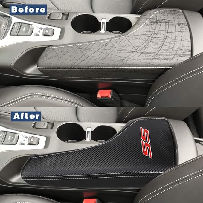BOYOUS Armrest Cover Center Console Pad Full Protection Console Leather Arm Rest Interior Accessories Fit for Chevrolet Camaro 2016-2024-Carbon Fiber