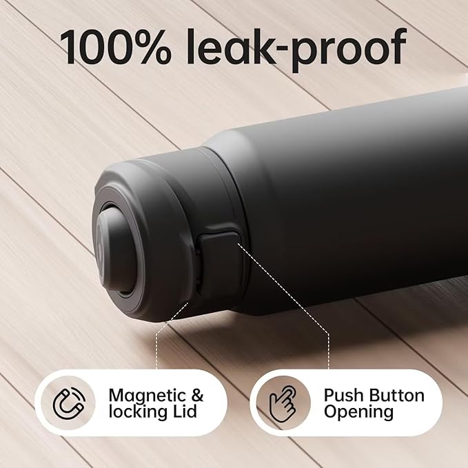 Insulated Magnetic Water Bottle - Reusable Stainless Steel Bottle with MagSafe Compatible Phone Holder - Keeps Cold for 24 Hours - Perfect for Gym, Sports, and Travel - Black 24oz