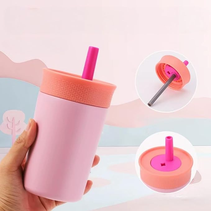 Tumbler Lid Replacement Compatible for Owala Kids Insulation 15oz and 12oz,Removable Tumbler Lid Accessories Compatible with Owala Kids Insulation Stainless Steel Tumbler (Pink)