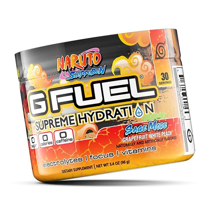 G Fuel Naruto Sage Supreme Hydration, Electrolyte Powder Mix for Energy & Focus, Sugar & Caffeine Free Supplement with Essential Vitamins & Minerals, Grapefruit WhitePeach Flavor, 3.3 oz - 30 Servings