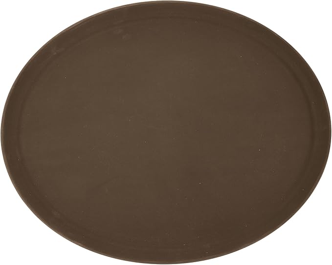 Winco 26" x 22" Premium Fiberglass Tray, Non-slip, Brown, Oval