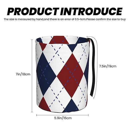 Navy Blue White Argyle Car Trash Can Garbage Cans Foldable,Cute Hanging Car Organizer and Storage Bag Leak Proof, Auto Back Seat Trash Bin Universal for Truck, SUV, Outdoor Travel
