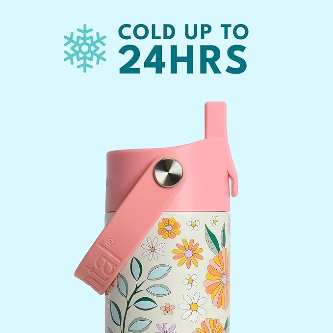 Elemental 24oz Insulated Water Bottle with Straw - 100% Leak-Proof Stainless Steel Core Water Bottles for Travel, Sports and Gym - Double Wall Insulation & BPA Free - Blossom Luxe