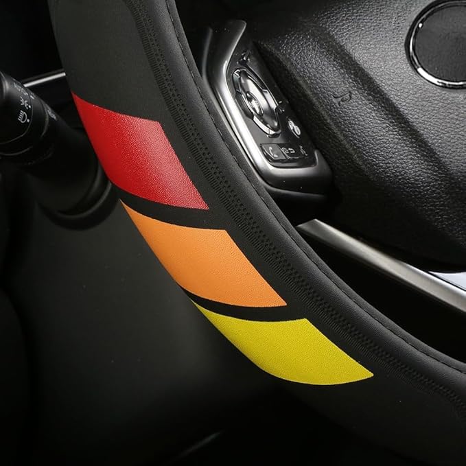 Non-Slip Leather Tri-Color Mountain Steering Wheel Cover Compatible with Toyota Tacoma TRD 4Runner Tundra Highlander Accessories Fit for 14.5-15inch Steering Wheel (Roy)