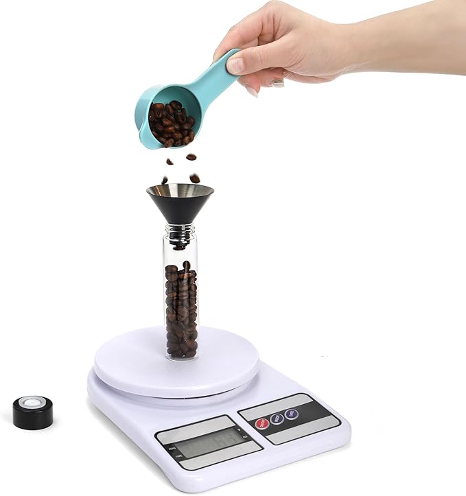 AVLA 8 Pack 2 OZ Coffee Bean Cellar Tubes, Single Dose Coffee Beans Storage with One-Way Exhaust Valve, Glass Espresso Beans Container, Dosing Vials with Wooden Stand Hopper for Coffee Lover, 20-22g