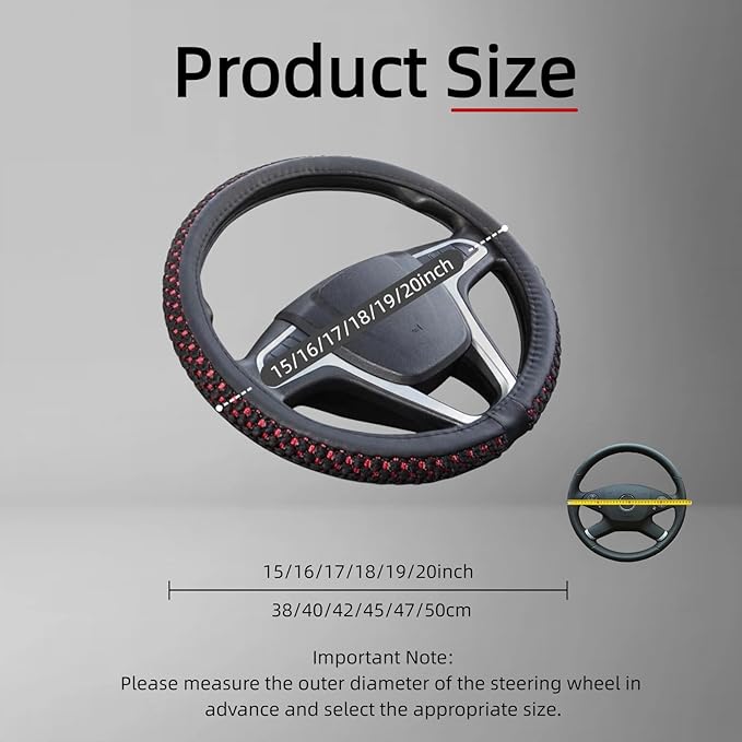 15" 16" 17" 18" 19" 20 Inch Ice Silk Ventilation Multi-Style Comfy Grip Steering Wheel Cover for Truck, Bus, Big Rig Trucker,SUV， Anti-Slip Design 16-20 Inch (BlackRed, 20 inch)
