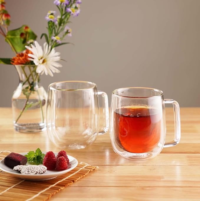 Brod & Taylor Double-Wall Insulated Glass Coffee/Tea Mugs (Set of 2, 10oz / 300ml)