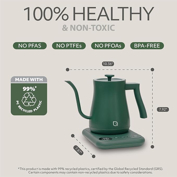 WILLOW ECO SERIES Gooseneck Electric Kettle with 5 Temperature Presets and Keep Warm Feature, 1L Pour Over Kettle for Coffee & Tea, 1200W Quick Heating with 100% Stainless Steel Interior Water Heater
