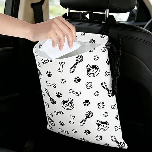 Cute Dog Toy Paw Prints Car Trash Bag - Waterproof Car Trash Bag Hanging Leakproof Car Garbage Bag - Washable Reusable Trash Bag For Car Interior Hanging Organizer Storage Vehicle Travelling Camping