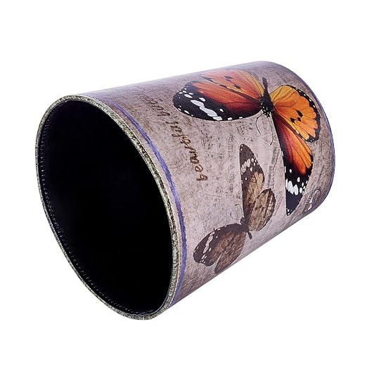 10L/2.64 Gallon Trash Can, Decorative Waste Basket, PU Leather Waste Paper Basket, Waterproof Garbage Can for Bathroom, Bedroom, Office, Kitchen and Living Room - Orange and Black Butterfly