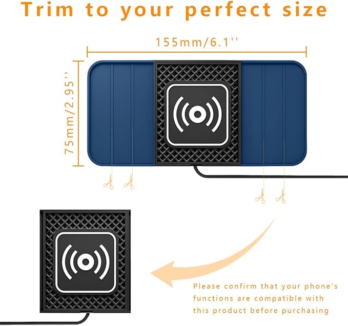 Wireless Charging Pad for Car for Mazda CX-3 CX-5 CX-30 CX-50 CX-7 CX-9 CX-70 CX-90 MX-30 Tribute 2001-2026, DIY Trim-to-Fit Slim Non Slip Fast Charger Car Wireless Charging Pad 30CM Cable