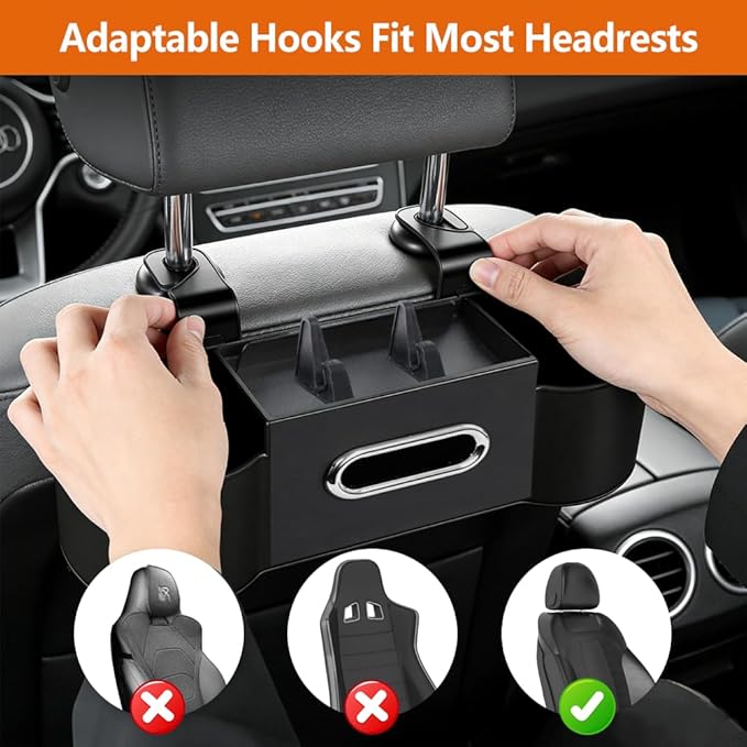 Back Seat Car Organizer with Car Seat Storage Hanging Bag, 4 in 1 Multifunctional Car Seat Back Storage Box, Car Organizer Back Seat with Tray, Hold Phone,Snacks, Drinks, Handbag