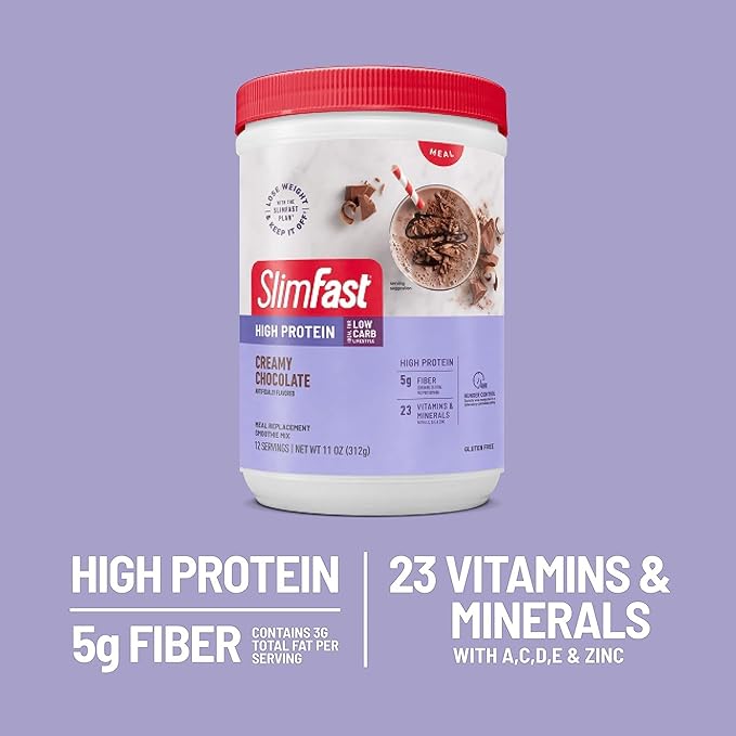 SlimFast High Protein Meal Replacement Shake Powder, 12 Servings (Pack of 2), Advanced Nutrition Smoothie Mix, Digestive Support, Gluten Free, Creamy Chocolate, 20g of Protein (Packaging May Vary)