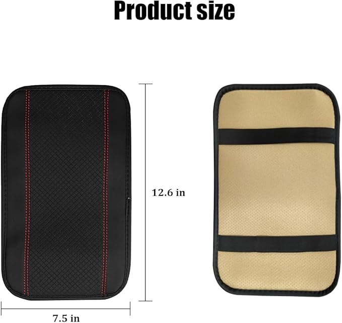 Car Center Console Cover, PU Leather Vehicle Armrest Seat Box Cover Protector, Comfortable Automotive Interior Arm Rest Cushion Pad Accessories, Universal for SUV Sedan Truck (Black/Red)