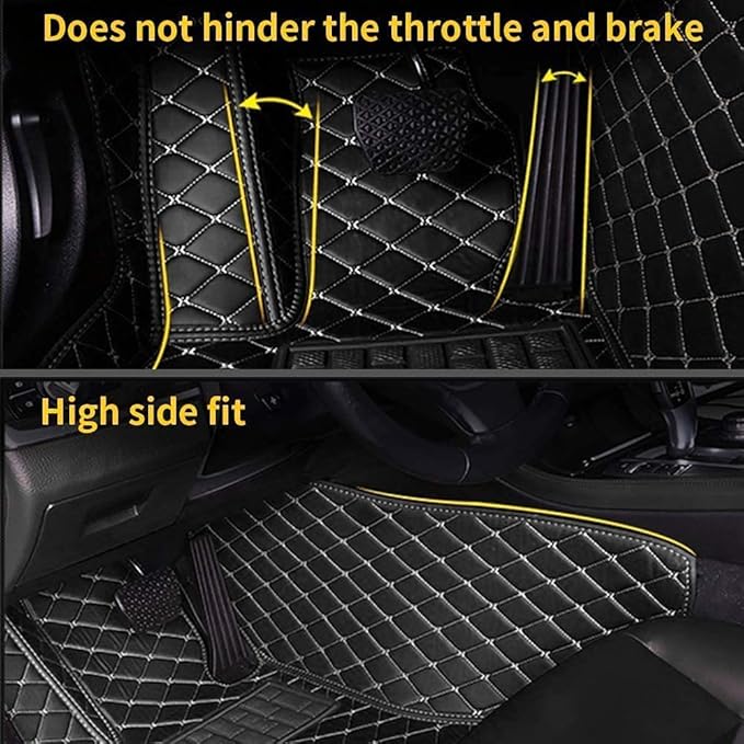 Custom Making Car Floor Mats for 90% Car Model Luxury Leather All Weather Waterproof Anti-Skid Full Coverage Liners (Black red)