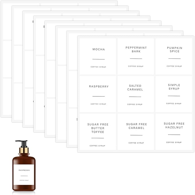 72 Pcs Coffee Syrup Labels, Pre-Printed Flavor Coffee Labels with Adhesive, Professional Coffees Label for Coffees Bar, Home Kitchen Organization