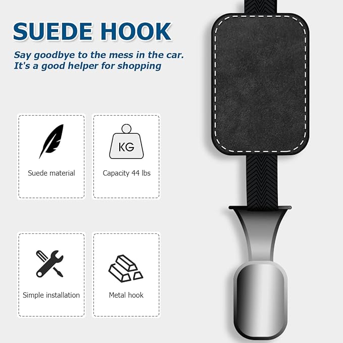 AUCELI Car Seat Headrest Suede Hook, 2 Pack Auto Seat Back Hooks, Suede Storage Organizer with Metal Hanger, Vehicle Backseat Hangers, Creative Interior Accessories for Hanging Grocery Purse (Black)