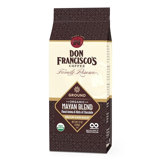 Don Francisco's Organic Mayan Blend Ground Coffee, Medium to Dark Roast – 100% Arabica Coffee, 12 oz Bag