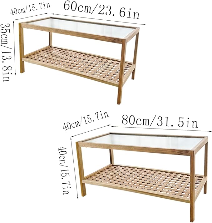End Table Side Table Glass Top Coffee Station Table, Wood Coffee Bar Stand with Storage Coffee Table,for Home Kitchen, Entryway, Living Room,Dining Room(80cm)
