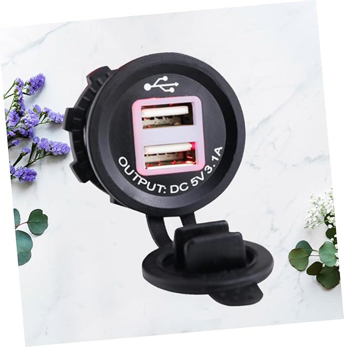 5v Dual USB Car Charger Socket for Motorcycle Boat ATV Powers Mobile Phones GPS and Tablets Simultaneously Easy Installation Red Light Indicator
