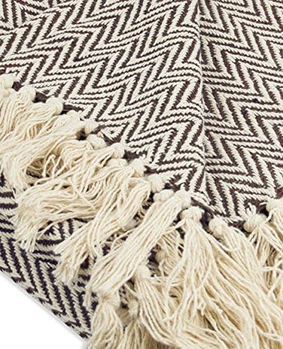 DII Chevron Throw Collection Handloomed Cotton, 50x60, Dark Brown