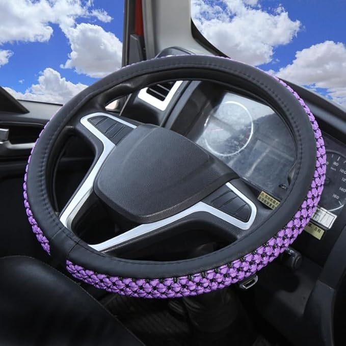 15“16”17“18”19“20 Inch Ice Silk Ventilation Multi-Style Comfy Grip Steering Wheel Cover for Truck, Bus, Big Rig Trucker,SUV， Anti-Slip Design 15-20 Inch (Purple, 18 inch)