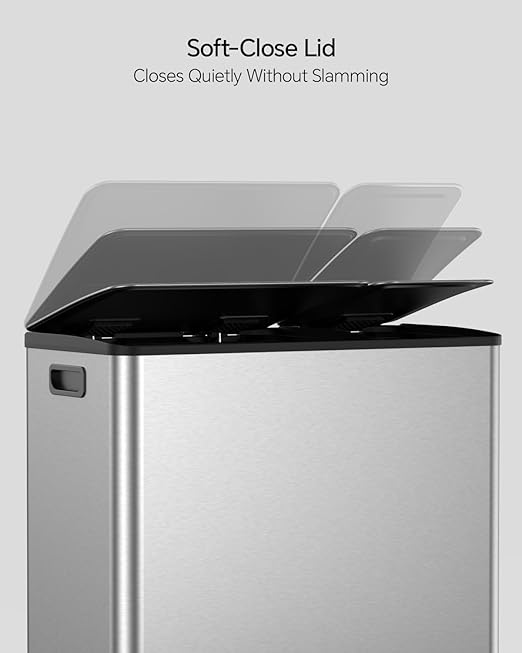 Lovewind Dual Trash and Recycling Bins for Kitchen, 13+6 Gallon Stainless Steel Garbage and Recycle Bin Combo for Large Families, Dual Trash Can with Soft Close Lid & Magnetic Stickers, Silver