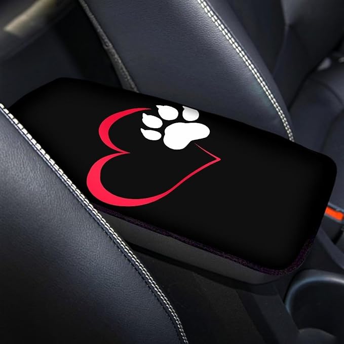 Mintutlipy Red Heart Dog Paw Car Center Console Cover Car Decoration Universal Durable Automotive Armrest Cushion Easy to Install