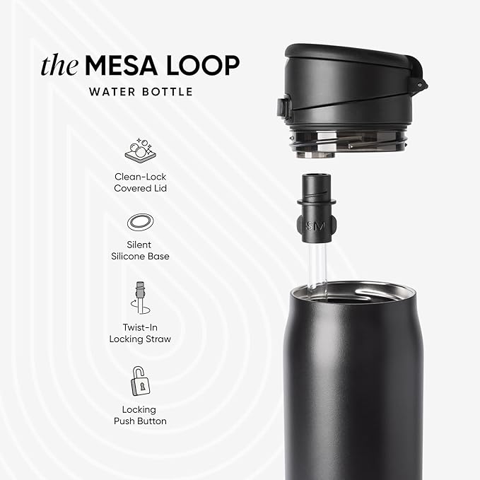 Simple Modern Mesa Loop Water Bottle with Covered Straw and Handle | 30oz Cup Holder Friendly Insulated Stainless Steel Bottles for Travel, Sports and School | Salsa