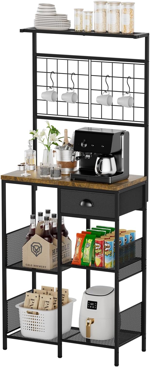 Aduanbang Farmhouse Coffee Bar Cabinet with Storage Drawer, Extended Worktop Corner Station, Home Bar Table for Living Room, Entryway (Brown)