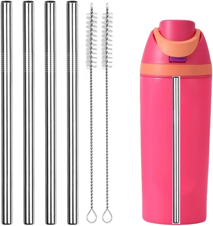 Straw Replacement Compatible for Owala Water Bottle 16oz, Metal Drinking Straw with Cleaner Brush Compatible with Owala FreeSip 16OZ, Stainless Steel Straw Accessories Fit for Owala Water Bottle