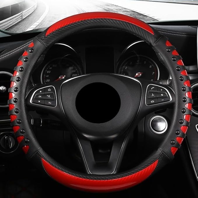 Steering Wheel Cover For Women And Men,Carbon Fiber Steering Wheel-Anti-Slip, Scratch-Resistant, Current Fit For 14–16 Inch Wheels Fit For Most Cars(40CM Black)