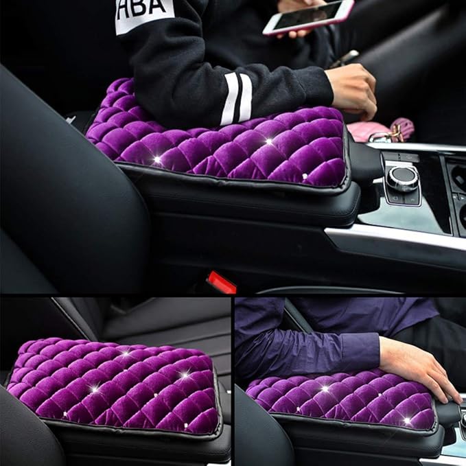 Evankin Vehicle Center Console Armrest Cover Pad,Soft Comfort Center Console Armrest Cushion for Car,Stylish Plush Design Car Armrest Cover Seat Box Cover Protector Universal Fit,Purple