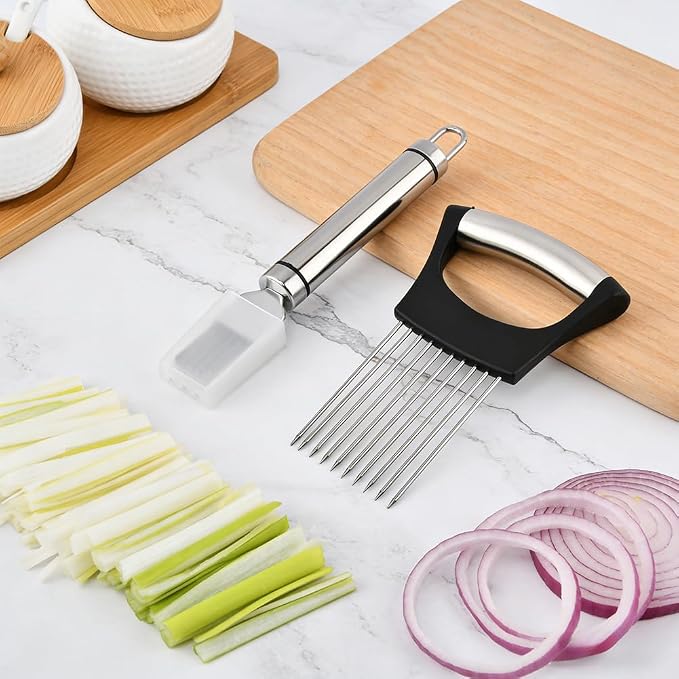 Onion Holder & Slicer Set, Kitchen Scallion Onion Cutter, Kitchen Herb Cutter, Scallion Shredding Tool, Chopper for Slicing of Tomatoes, Avocados, Eggs and Other Vegetables