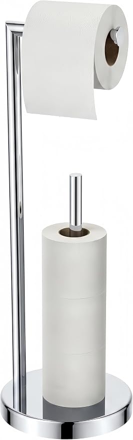 FORIOUS Toilet Paper Holder Stand, Modern Freestanding Tissue Roll Holder for Bathroom, Durable SUS 304 Stainless Steel and Weighted Base Toilet Paper Stand, Storage for 4 Rolls, Polished Chrome